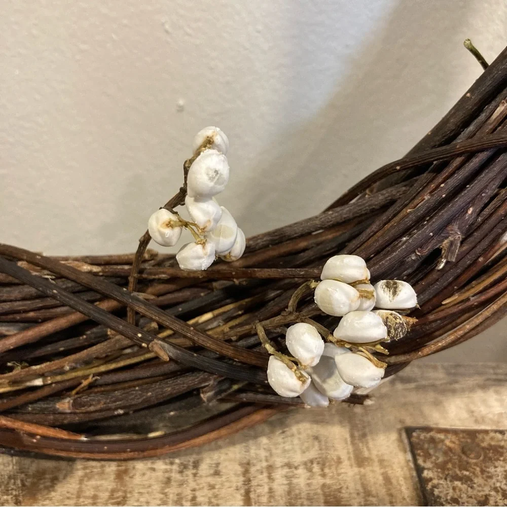 13” Natural Willow & Tallow Berry Wreath Neutral Rustic Decor Handmade Wreath